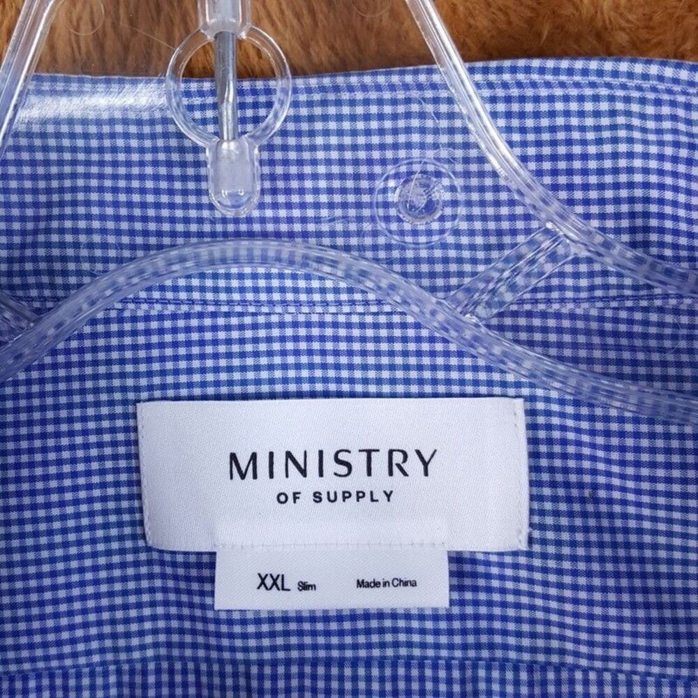 MINISTRY OF SUPPLY Dress Shirt Mens XXL Blue Check Slim Fit Woven GEMINI